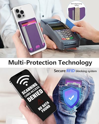 Phone Wallet Stick On with Stand, Adhesive Phone Card Holder, 8-Card Holder - color: Purple