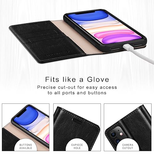 Belemay Compatible with iPhone 15 Plus Case Wallet-Genuine Leather-RFID Blocking Card Holders-ShockPlusof TPU Shell-Kickstand-Durable Flip Cover Book Folding Phone Case Women Men (6.7-inch) Black - color: Black, size: iPhone 15 Plus