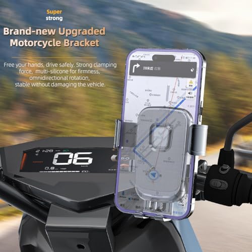 Motorcycle Phone Mount with Shock Absorber - Anti-Vibration Handlebar Phone Holder, Adjustable, Compatible with Bicycles, Scooters, ATVs, Fits 5.4-6.9 Inch Smartphones