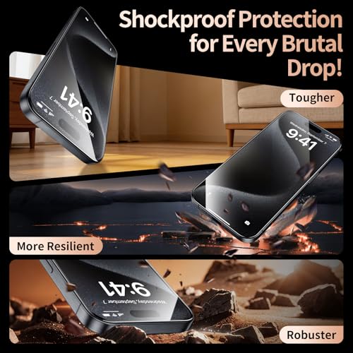 2 Pack for iPhone 15 Pro Screen Protector, 9H+ Hardness Tempered Glass Full Edge Coverage, Military-Grade Shatter Protection, HD Clear & Sensitive Touch, Easy Installation - size: for iPhone 15 Pro
