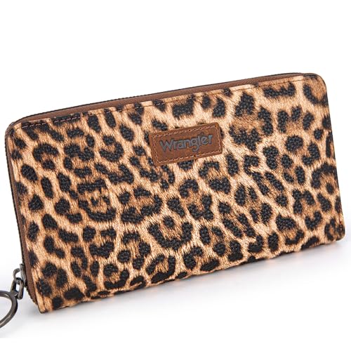 Wrangler Womens Wallet Wristlet Long Purse Designer Clutch Large Capacity Credit Card Holder for Women - color: C-leopard Print