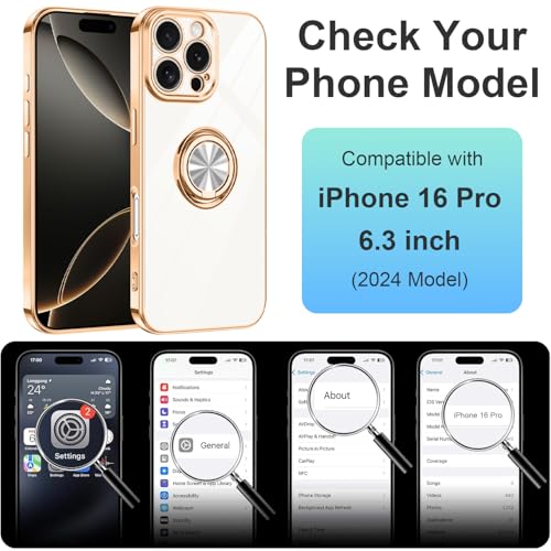 Dinick White for iPhone 16 Pro Case with Ring Holder Kickstand - color: White, size: 6.3'' iPhone 16 Pro