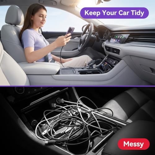 Vitog 5 in 1 Retractable Car Charger with Starlight, 120W Starlight in Car Roof Retractable Car Phone Charger Adapter, Fast Charging USB C Cable, Compatible with iPhone 17 16 15 14 13 12 11 - color: Black(with Starlight)