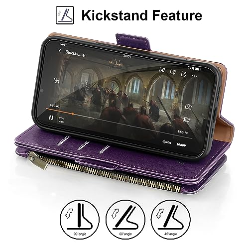 Antsturdy for iPhone 16 Pro Max Phone Wallet Case Women,Purple | RFID Blocking,with Credit Card Holder Slots,PU Leather Purse,Zipper Pocket,Wrist Strap Kickstand,Flip Folio Cover for Men - color: Purple