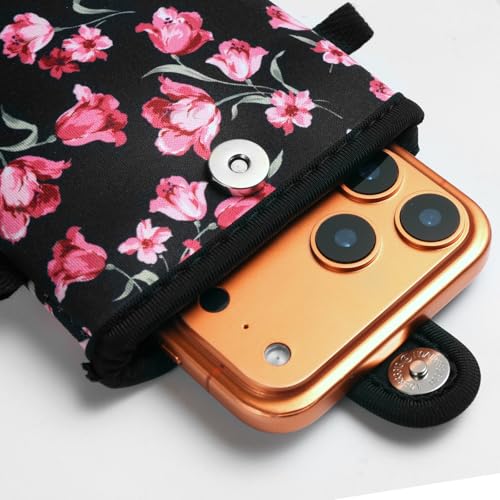 Neoprene Phone Sleeve Pouch Bag Case with Crossbody Strap Compatible for iPhone 17 Pro Max Air 16 Plus / Galaxy S26 Ultra / S26+ S25 FE A17 A36 A56 / Pixel 10 Pro XL / OnePlus 15 13 (Pink Tulip, XL) - color: Pink Tulip