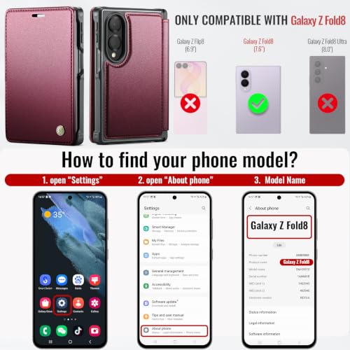 for Samsung Galaxy Z Fold 8 - Case Wallet Magnetic Slim, Wine Red - color: Wine Red, size: Samsung Galaxy Z Fold 8