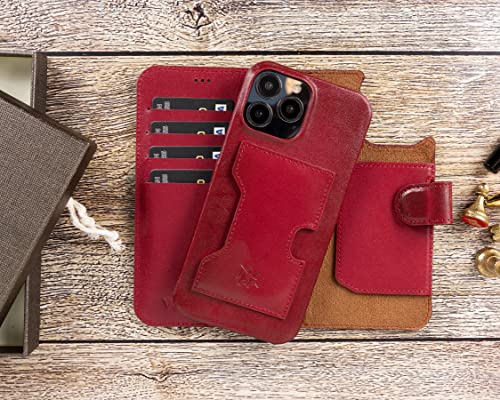 Venito Florence Leather Wallet Phone Case Compatible with iPhone 13 Pro (6.1 inch) - Extra Secure with RFID Blocking - Detachable Phone Wallet (Burnt Red)* - color: Burnt Red, size: iPhone 13 Pro