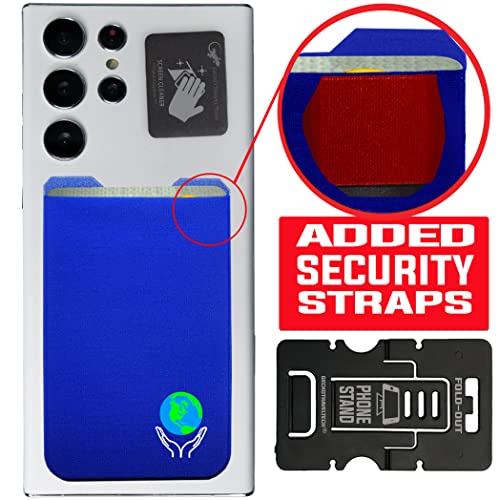 Phone Wallet - Adhesive Card Holder - Cell Phone Pouch - Stick on Lycra Pocket by Gecko - Carry Credit Cards and Cash - color: EARTH BLUE