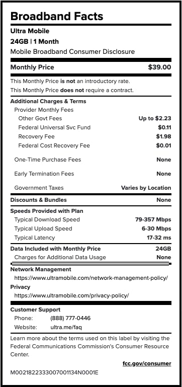 $39/mo. Ultra Mobile Prepaid Phone Plan with Unlimited Talk, Text, & 24GB of 5G • 4G LTE Data for 1 Month (3-in-1 SIM Card Kit)