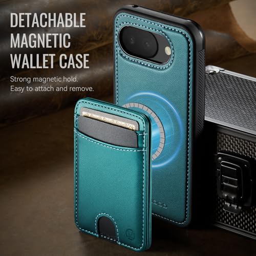 Wallet Case for Google Pixel 10a Compatible with MagSafe for Men Women, 2 in 1 Detachable Magnetic Phone Case with Card Holder Kickstand RFID Blocking for Pixel 10a (Green) - color: Green