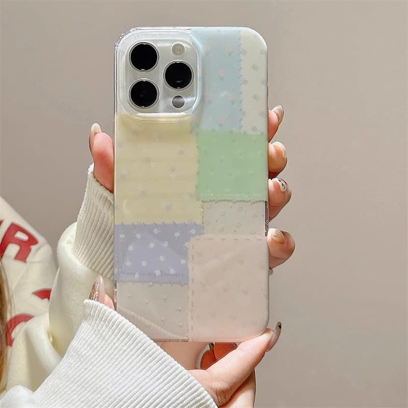 for iPhone 13 pro max Case, Pastel Patchwork Phone Cover with Crystal Heart Beaded Strap & Bow Charm, Cute Kawaii Clear Protective Case for Women Girls(Lanyard+Phone case, iphone13promax) - size: iphone13promax