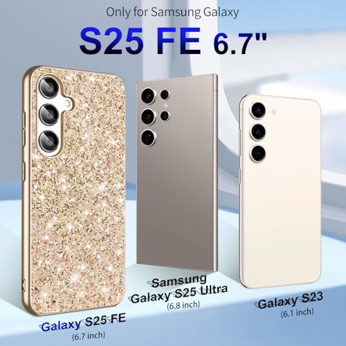 S25 FE Glitter Case for Samsung Galaxy S25 FE 5G Phone Case for Women Girls, Slim Ultra Thin Matte Back Shockproof Protective Cover for Samsung S25 FE 5G, Crystal Bling Case, 2025 (Gold) - color: Gold