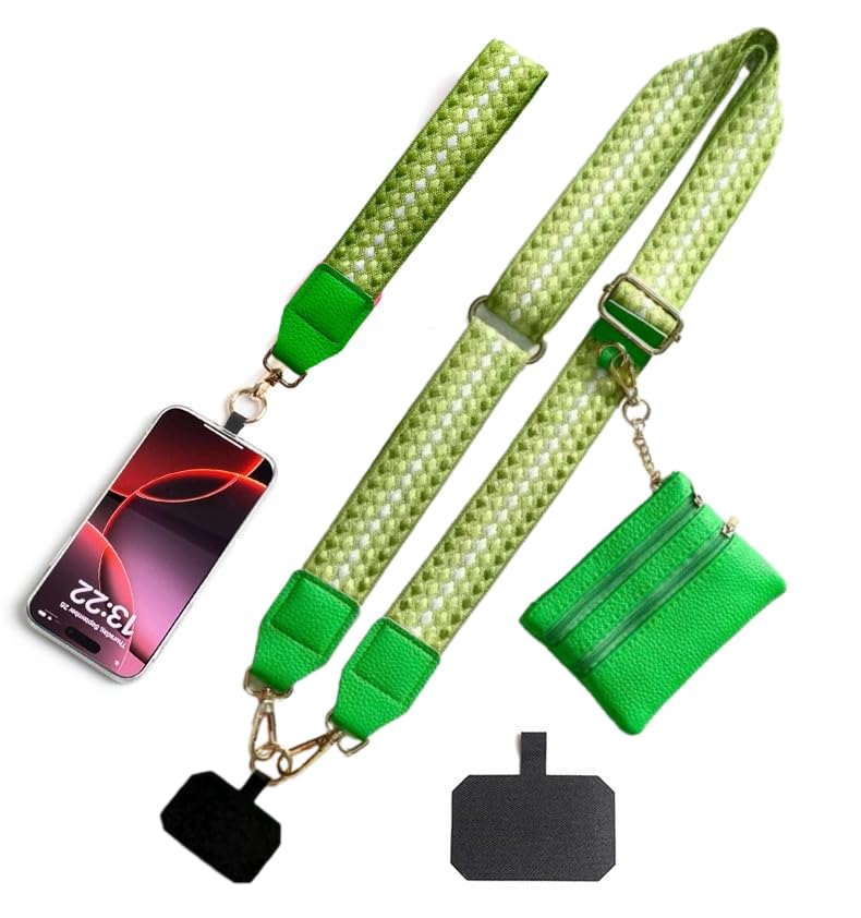 Crossbody Body Phone Holder for Women, New Phone Strap with Zippered Pouch, Adjustable Crossbody Strap - color: Green Dot