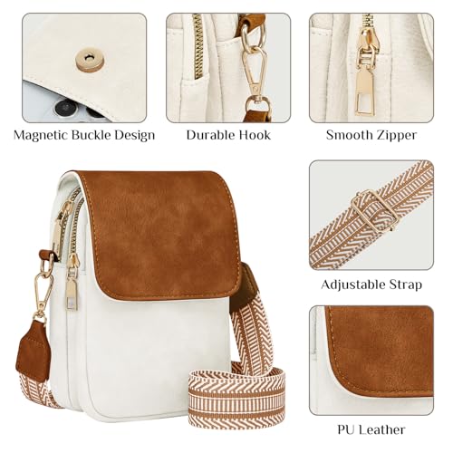Fashion Small Crossbody Bags for Women Trendy Designer Cell Phone Purses | Adjustable Straps,with Card Holder,Detachable Wristlet Strap,small Cross Body Bag for Woman,Mini Bags,Travel Purse,Work,Gym - color: Whitebrown