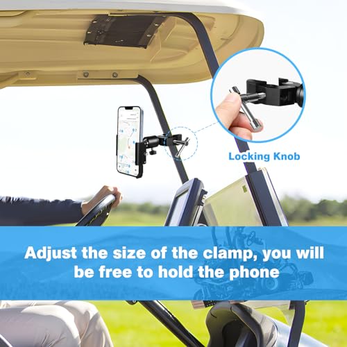 Phone Holder with Clamp for Golf Cart, All Metal Universal Phone Holder Handlebar Mount Clamp for Golf, Stroller, Bicycle, Bike, Wheelchair