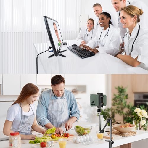 KDD Webcam Stand Camera Desk Mount with Phone Holder & 5/8" Screw - 22" Flexible Projector Stand Gooseneck Desk Mic Stand for Logitech C922 C930e C920 C615 C960 Brio 4K, GoPro, Blue Yeti Snowball Ice