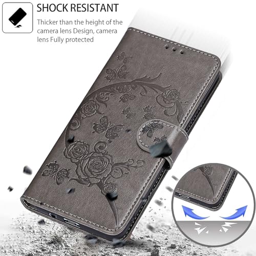 Wallet Case for Google Pixel 8, Gray Flower | Women Flip Folio Cover, Embossed PU Leather, Stand, Credit Card Holders Slots, Wrist Strap - color: 6