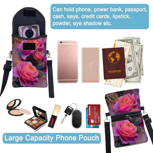 Neoprene Cell Phone Sleeve Pouch Case Bag with Crossbody Strap Neck Lanyard for Women 7.5 X 4.3 in Beautiful Flowers - color: Beautiful Flowers