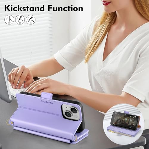 Antsturdy Crossbody Phone Wallet Case for iPhone 14 Plus,Light Purple | RFID Blocking,PU Leather Flip Cover,Kickstand,with Credit Card Holder,Wrist Strap Lanyard & Handbag Purse,for Women & Men - color: (Crossbody) - Light Purple