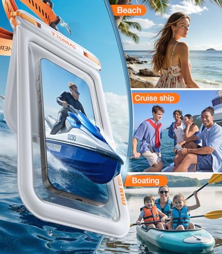 TORRAS IP68 Waterproof Phone Pouch Floating with Double Space 7.0", White | Waterproof Phone Case with Crossbody Lanyard, Phone Dry Bag for iPhone 17 Pro Max 16 S26, Beach Cruise Ship Travel Essentials - color: White