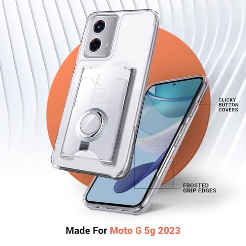 Shields Up for Moto G 5G 2023 Case, Wallet Case with Card Holder, Clear | Minimalist Wallet Case, 3 Card Slots, 360° Rotation Ring Stand/Kickstand, Drop Protection Protective Cover - size: Moto G 5G 2023