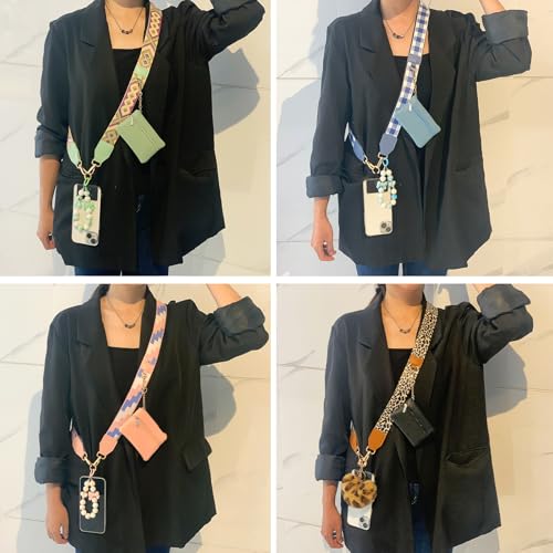 Phone Strap with Zippered Pouch, Clip and Go Strap for Phone with Wallet Crossbody, Adjustable Crossbody Phone Strap-1 - color: Pink Gradient
