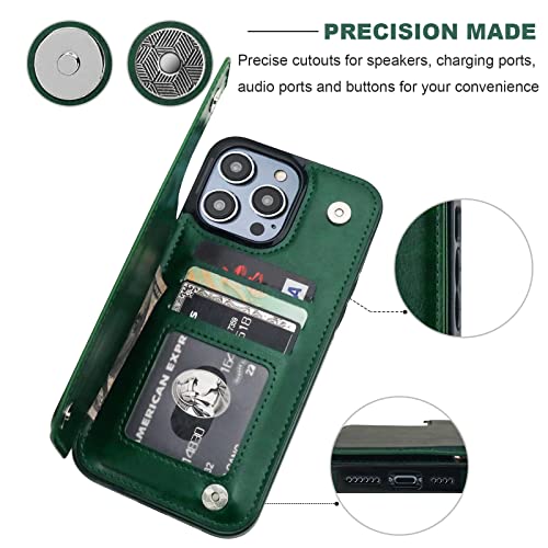ONETOP for iPhone 14 Pro Max Wallet Case with Credit Card Holder,Green | Kickstand,ID/Cash Holder,Case Wallet with Card Slots,Double Magnetic Clasp,Durable PU Leather Shockproof Cover for Women Men - color: Green