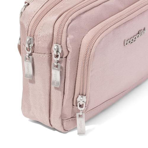 Baggallini Triple Zip with Front Wallet/Trifecta RFID Wallet Crossbody - color: Blush Shimmer