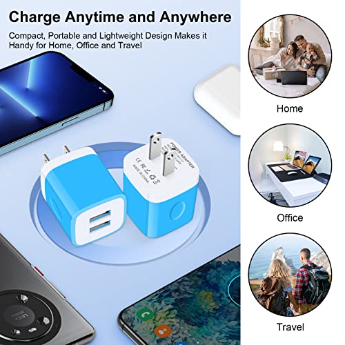 Charging Block Brick, USB Plug,NonoUV 4Pack Dual Port Fast USB Wall Charger - color: Blue, Purple, Rose, Green
