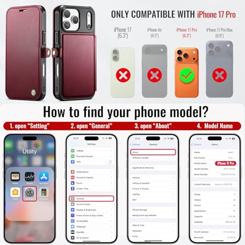 for iPhone 17 Pro Case Wallet Compatible with Magsafe, Wine Red - color: Wine Red, size: iPhone 17 Pro - 6.3"