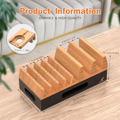 Pezin & Hulin Bamboo Charging Station with 5 Cables-Natural+Black - color: Natural + Black