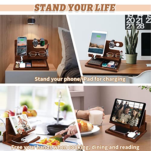 Wood Phone Docking Station - Nightstand Charging Organizer and Cell Phone Stand - Bedside Gift for Men