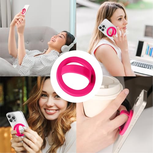 Magnetic Silicone Ring Grip Phone Holder, Loop Grip Phone Holder,Magnetic Phone Loop,Magsafe Phone Grip,Compatible with Magsafe for iPhone 16/15/14/13/12 Series (Pink) - color: Rose Red