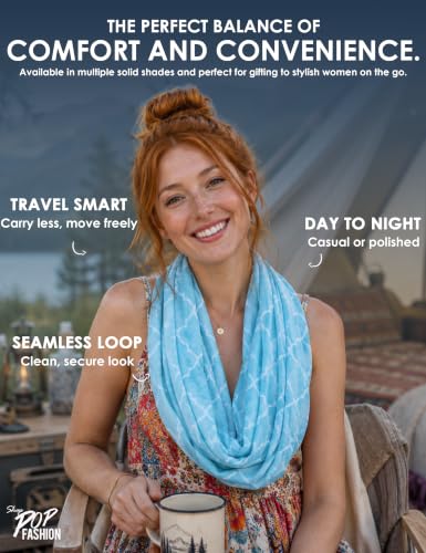 Pop Fashion Quatrefoil Pattern Infinity Scarf for Women - Travel Scarf with Hidden Pocket - All Seasons - color: Light Blue, size: 24.5 x 9.5