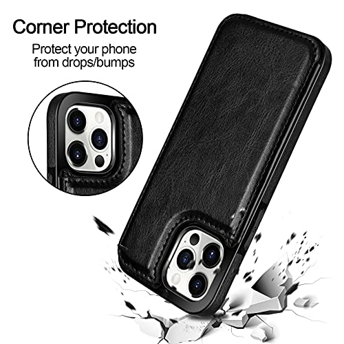 HianDier Wallet Case for iPhone 13 Pro MAX with Card Slot Holder Flip Folio | Protective Case 5G 6.7-inch Slim Soft PU Leather Magnetic Closure Cover, Black - color: Black