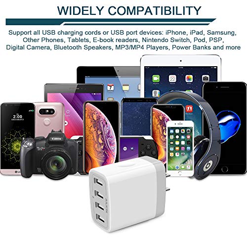 USB Charger Cube, Wall Charger Plug, AILKIN 4.8A 4-Muti Port USB Adapter - color: White