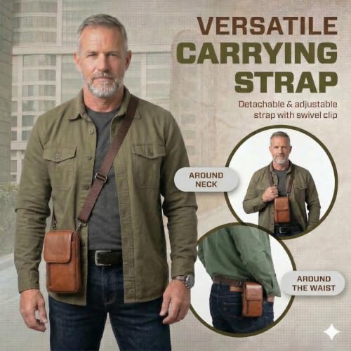 Genuine Leather Crossbody Bag for Men/Women, Small Messenger Bag Cell Phone Purse Shoulder Holster Passport Pouch - color: Brown_B