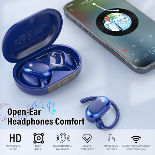 Open Ear Headphones, NEW Over Ear Earbuds with 4 ENC Noise-Canceling Mic - color: Blue