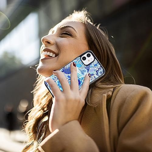 HAOPINSH for iPhone 11 Wallet Case with Card Holder, Blue Flower Bird Pattern Back Flip Case PU Leather Kickstand Card Slots Case for Women Girls, Double Magnetic Clasp Shockproof Cover 6.1" - color: Blue Flower Bird