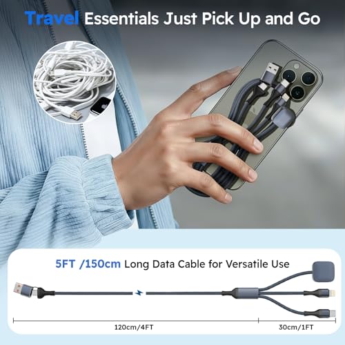 Travel Essentials 3in2 Multi Charging Cable for iPhone Watch Charger,5FT - color: Dark Gray, size: AC to C+L+iWatch