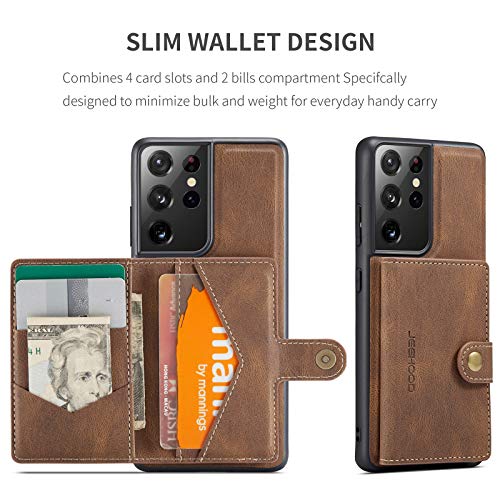 Simicoo Compatible with Samsung S22 Ultra Detachable Magnetic Wallet case Credit Card Holder Money Clip Front Pocket Stand Leather Men Women Wallet Double Shockproof Samsung S22 Ultra (Brown) - color: Brown
