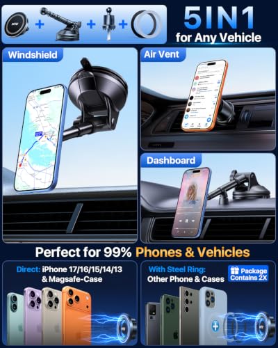 HTU【Military-Grade 85LBS Strongest Suction Upgraded for Magsafe Car Mount - color: Black