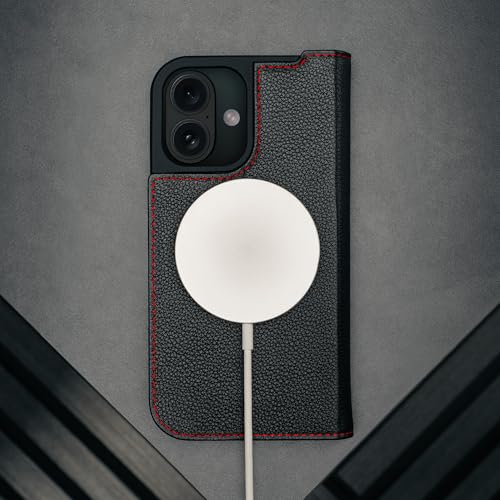 TORRO Leather Case Compatible with iPhone 17 6.3" 2025 - Premium Leather Wallet Flip Case with Kickstand and Card Slots (Compatible with Official MagSafe Chargers) - Black - color: Black with Red Detail, size: iPhone 17