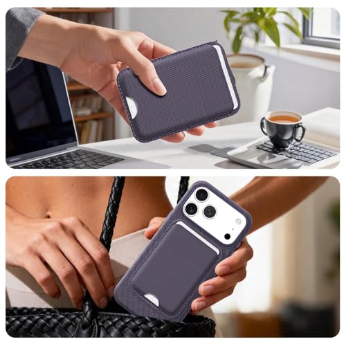 for MagSafe Wallet with Stand, Magnetic Phone Case Set, RFID Blocking, Slim Detachable Stand Card Holder, Tech Fabric for iPhone 17 Pro Max (Purple (Case+ Card Holder), iPhone 17 Pro Max) - color: Purple (Case+ Card Holder)