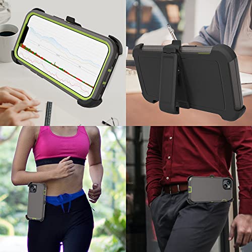 Rugged Phone Case for Apple iPhone 14, with Belt Clip Holster & Kickstand Heavy Duty Shockproof Protective Full Body Case Cover for iPhone 14 6.1 inch Phone (Dark Grey+Green) - color: Dark Grey+Green