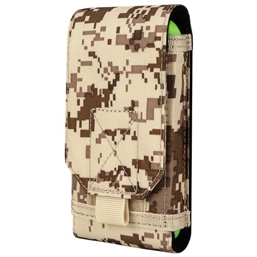 Tactical Molle Phone Holster Pouch, Universal Belt Waist Bag for iPhone 17 Pro Max/17 Pro/17/16 Pro Max/15 Pro Max/14 Pro Max/13/12, Samsung S25 Ultra/S24/S23, Size L - color: Desert Camo(1 Pack)
