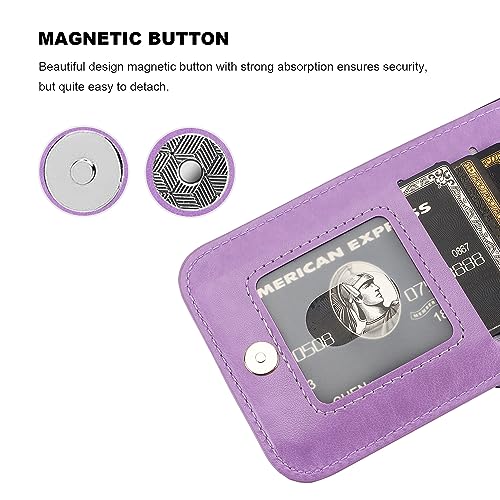 KIHUWEY for iPhone 15 Plus Wallet Case Card Holder Kickstand, Purple | Credit Card Slots, PU Leather, Magnetic Clasp, Flip Heavy Duty Protection Cover for Men and Women - color: Purple