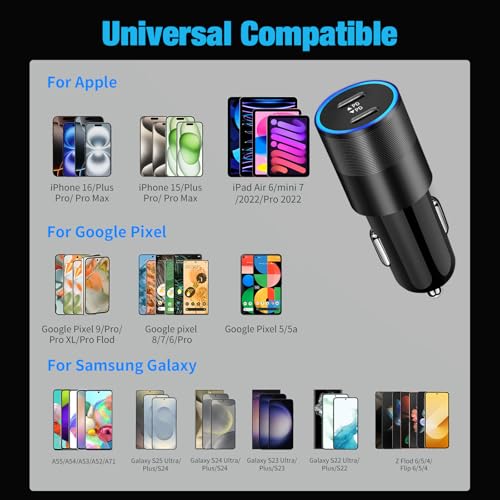 6 Pack 60W USB C Fast Car Charger 2-Port Adapter for iPhone/Android Phones