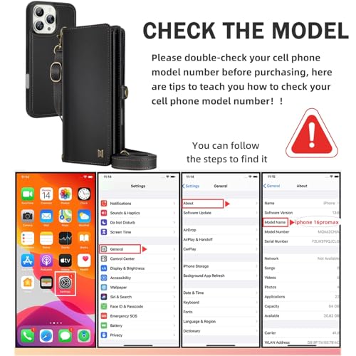 for Wallet Case Compatible with iPhone 16 Pro Max,Multi-Function Detachable 2 in 1 Magnetic iPhone 16 Pro Max Case Wallet,Flip Strap Zipper Card Holder Phone Case with Shoulder Straps (Black) - color: Black, size: iPhone 16 pro max