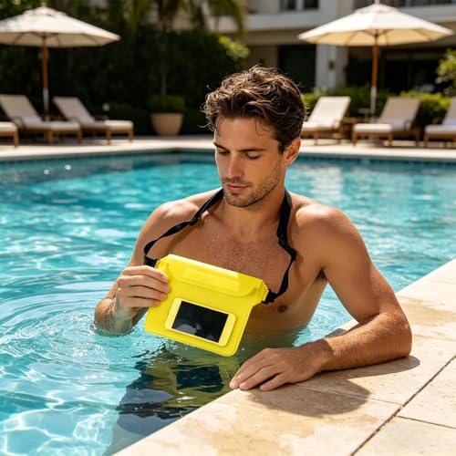 Waterproof Phone Bag, 3 Layer Sealed Submersible Pouch Touchscreen Swimming Case Adjustable Crossbody Waist Pack - color: Yellow